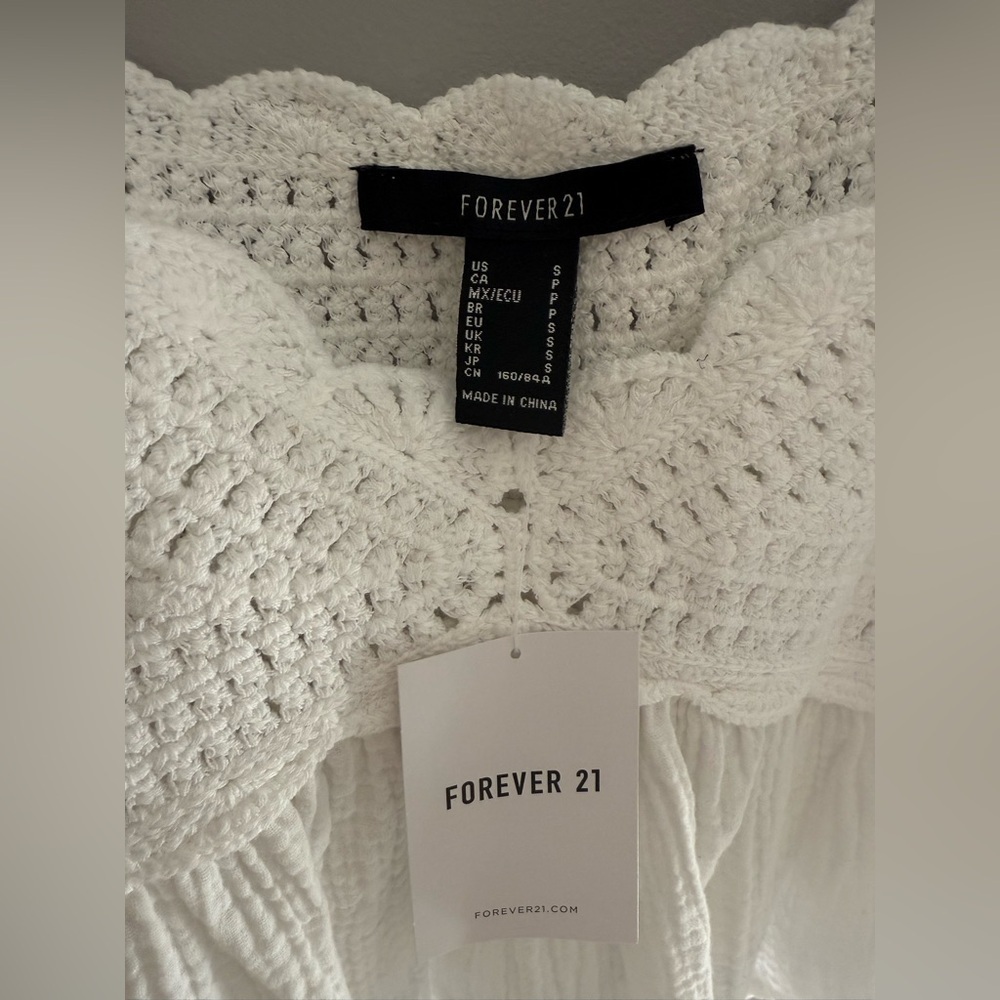 Forever 21 Womens White Crochet Gauze Cropped Tank Top SZ Sm New Cottage Boho - Picture 2 of 8